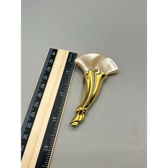 Vintage Carolee Gold Tone & Pearl Lily Brooch Pin Large Statement Flower - Picture 6 of 6